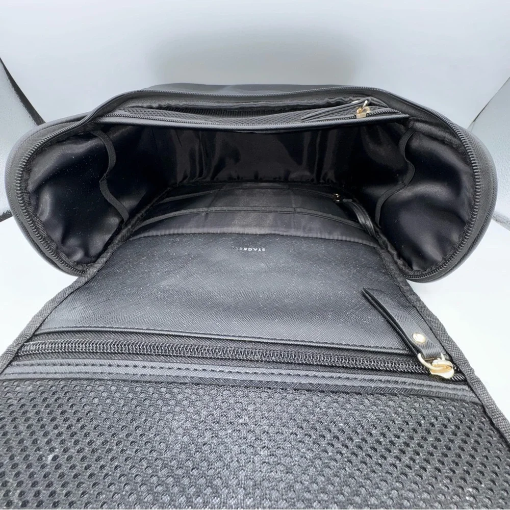 STACKERS‎ Black Vegan Leather Hanging Travel Toiletry Bag Luxury Organizer